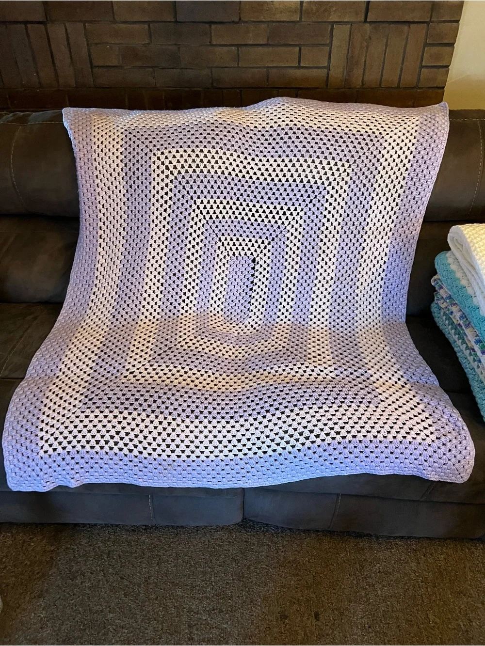 Handcrafted Light Lavender Crochet Throw Blanket - Cozy Home Bedding 46x46 crib